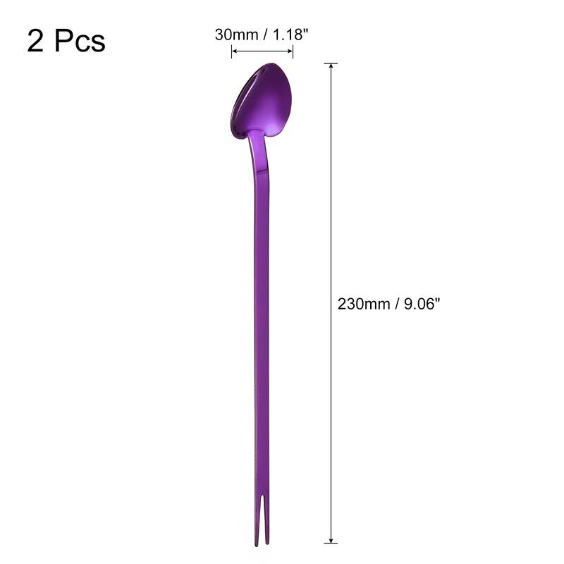Stainless Steel Mixing Stirring Spoon Fruit Forks Knife Dual, 2Pcs - Purple