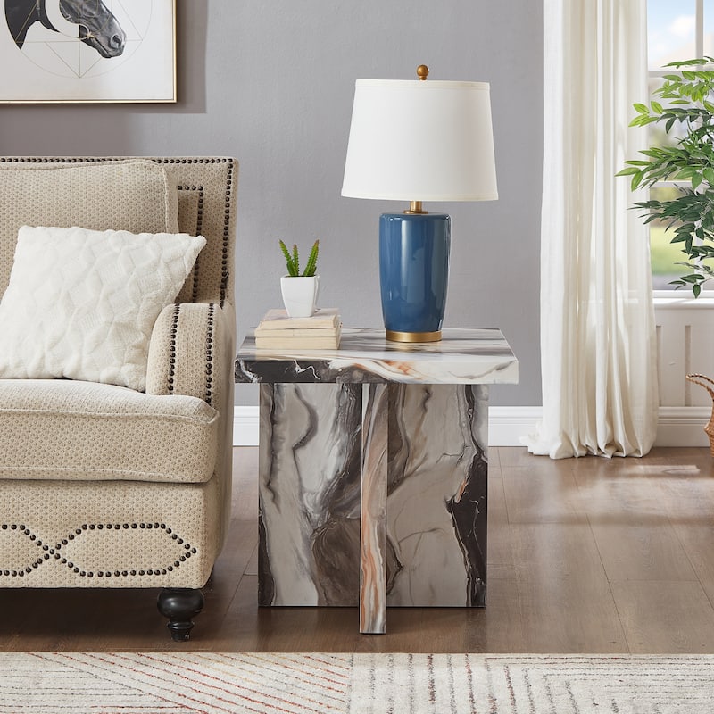Roundhill Furniture Cavira Modern Faux Marble Living Room End/Side Table
