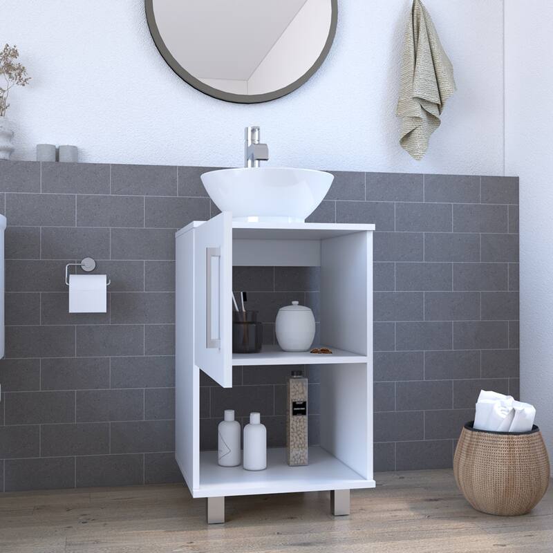 Bathroom Storage Cabinet with One Door, Open Shelf, and Easy Assembly - Space-Saving Design - 17.71in L