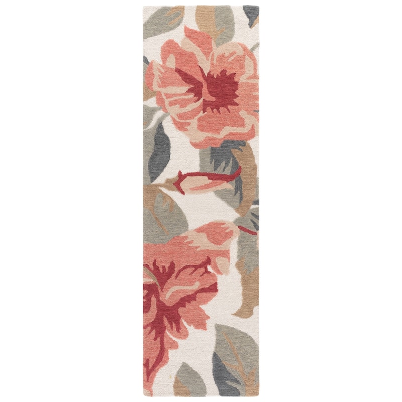 SAFAVIEH Handmade Jardin Enea Floral Wool Rug - 2'3" x 8' Runner - Ivory/Pink