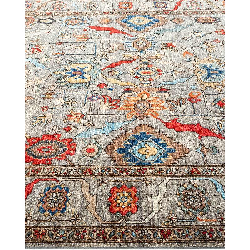 Hand Knotted Traditional Tribal Wool Gray Area Rug - 6' 3" x 9' 0"