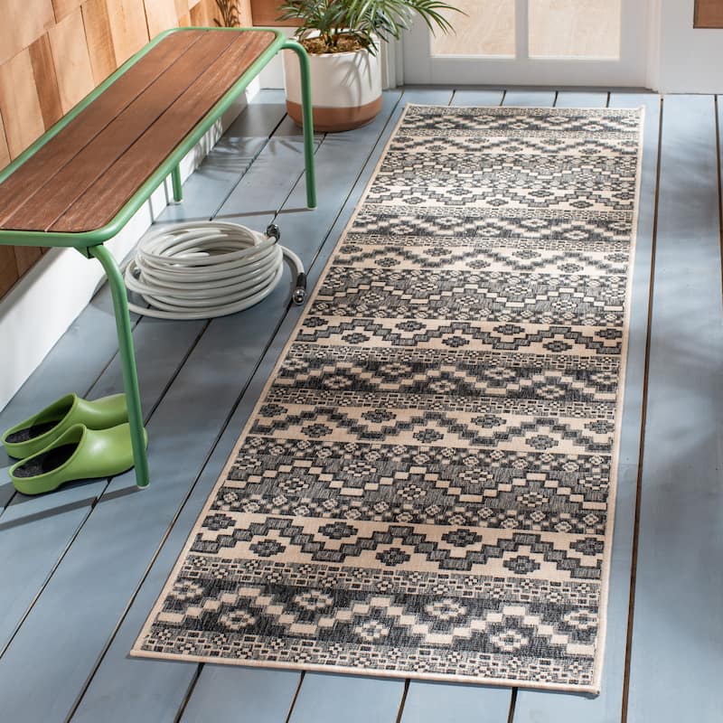 SAFAVIEH Veranda Rudy Indoor/ Outdoor Waterproof Patio Backyard Rug - 2'3" x 8' Runner - Grey/Beige