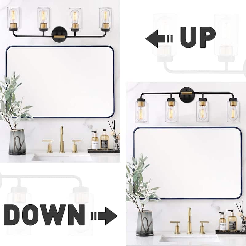 3/4-Light Bathroom Vanity Light, Wall Sconces, Black and Gold