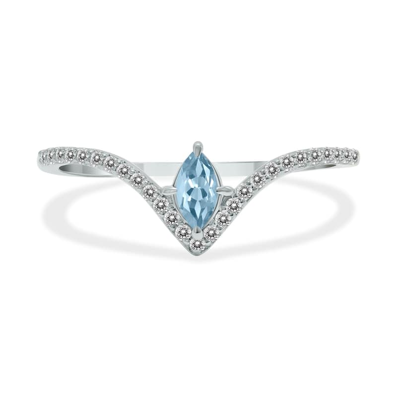 Marquee Jewels 1/4 Carat TW Aquamarine and Diamond V Shape Ring in 10K White Gold