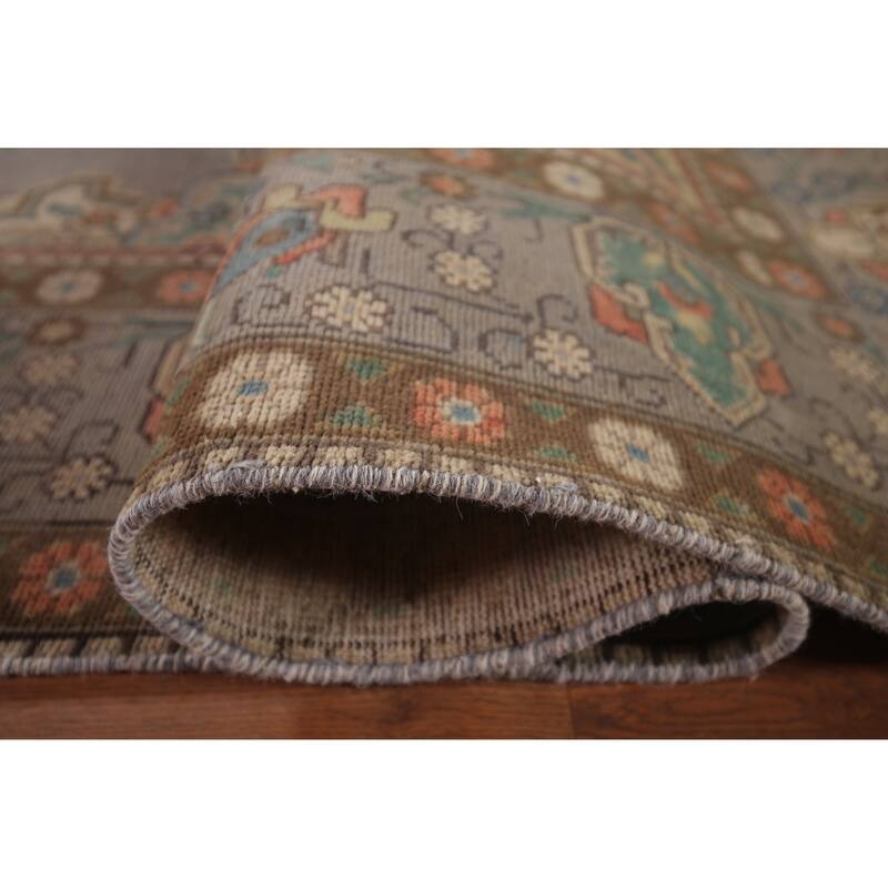 Traditional Gray Tabriz Persian Vintage Rug Hand-Knotted Wool Carpet - 9'6"x 12'11"