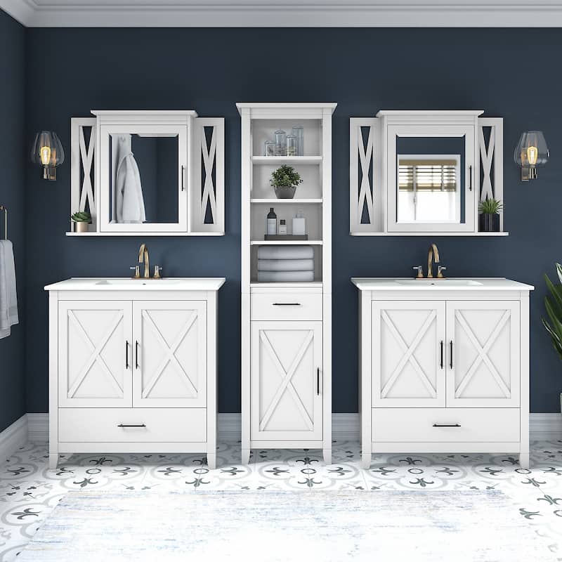 Key West 64W Double Vanity with Sinks and Storage by Bush Furniture - White Ash