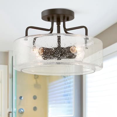 Modern 3-Light Drum Semi-Flush Mount Glass Ceiling Light