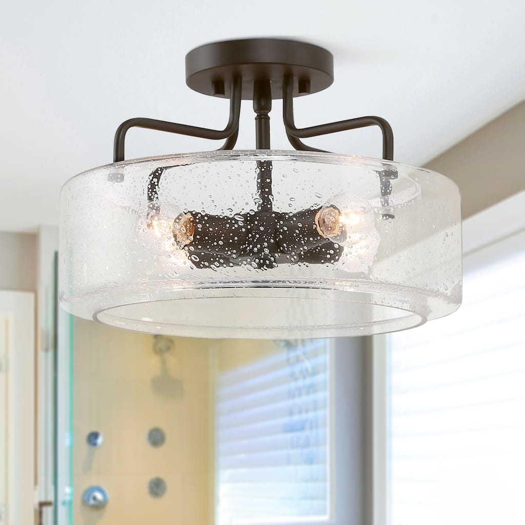 Modern 3-Light Drum Semi-Flush Mount Glass Ceiling Light