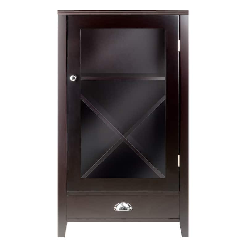 Wooden Wine Cabinet with Glass Door and X Panel for 28 Bottle Storage - 22.64 x 15.75 x 40 inches