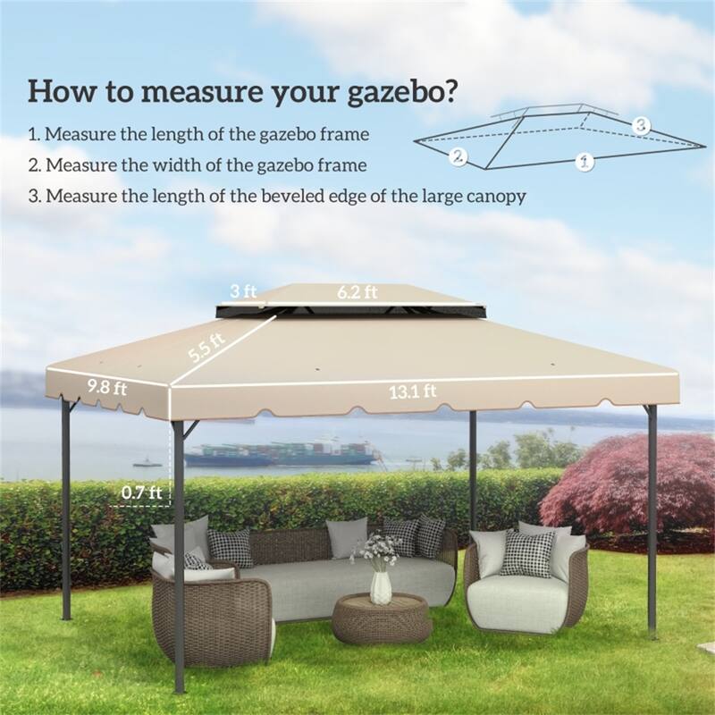 Cream White Replacement Canopy for Outsunny Gazebo Two Tier Polyester Roof with Eight Drainage Holes - 10' L x 10' W x 7.2' H