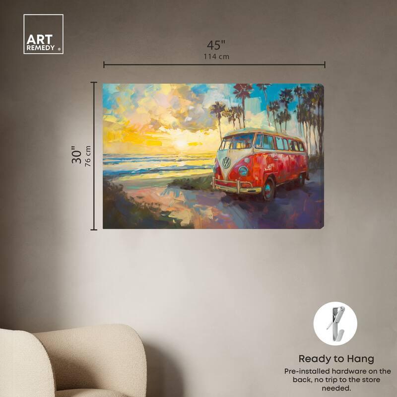Art Remedy Memories At The Beach Gallery Wrapped Colorful Coastal 1 Piece Canvas Wall Art