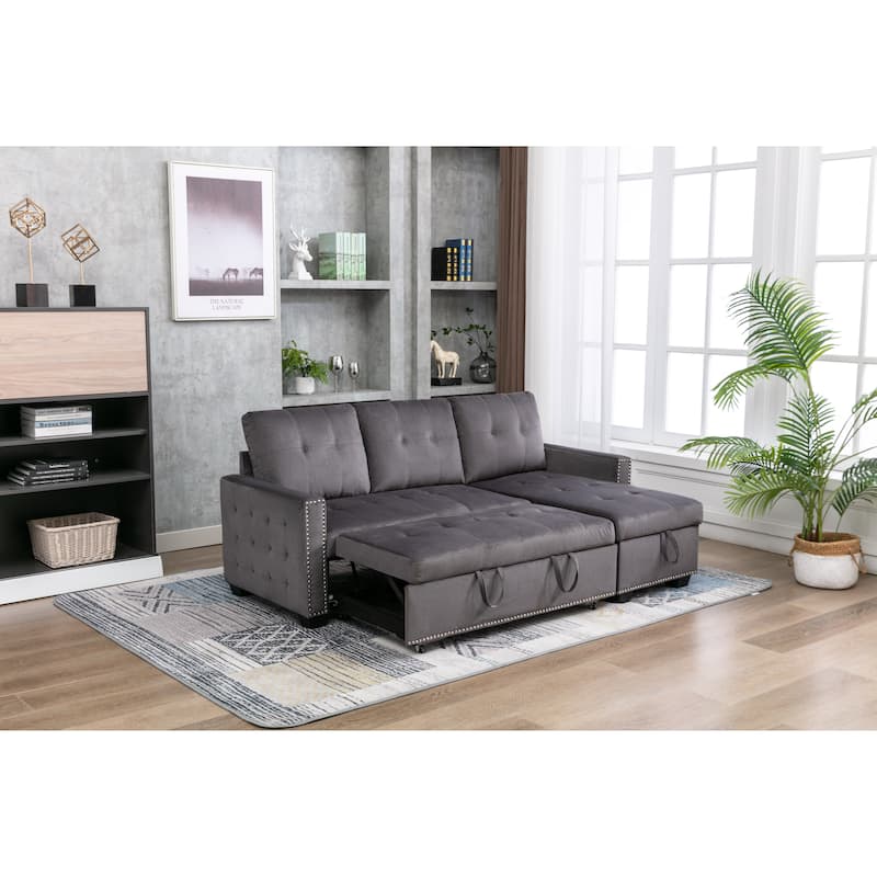 77"Reversible Sectional Storage Sleeper Sofa Bed,L-Shape 2 Seat Sectional Chaise With Storage,for Living Room