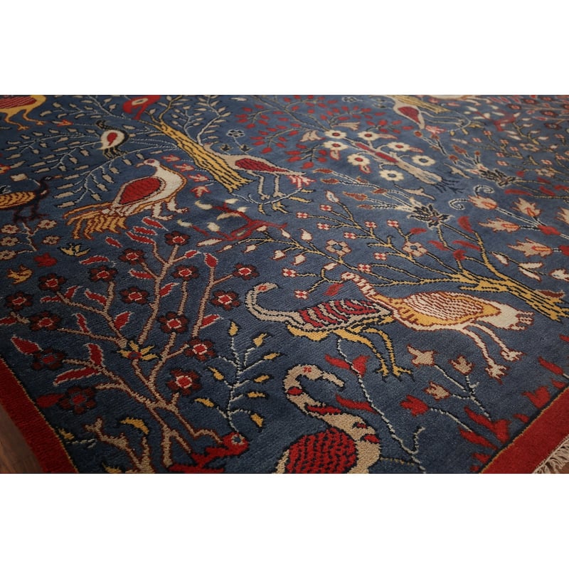 Animals Design Blue Ziegler Oriental Area Rug Handmade Wool Carpet - 8'3"x 11'7"