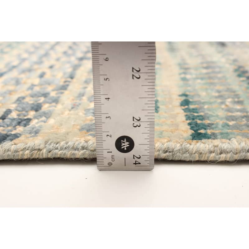 ECARPETGALLERY Hand-knotted Silk Shadow Teal Silk, Wool Rug - 2' 6" x 11' 6"