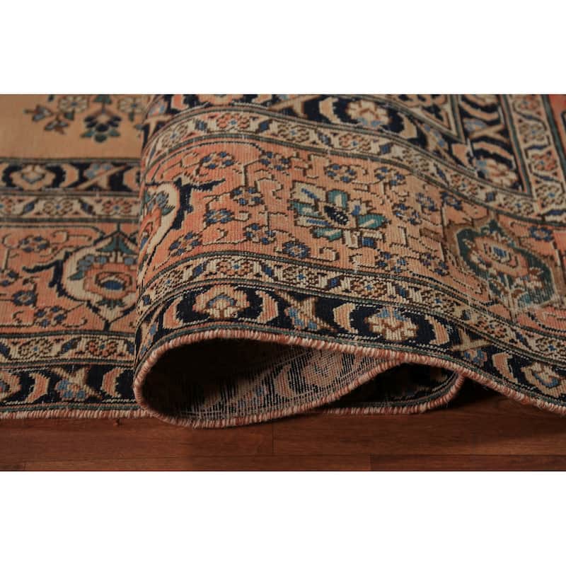 Orange Geometric Tabriz Persian Vintage Rug Handmade Wool Carpet - 7'7" x 11'5"