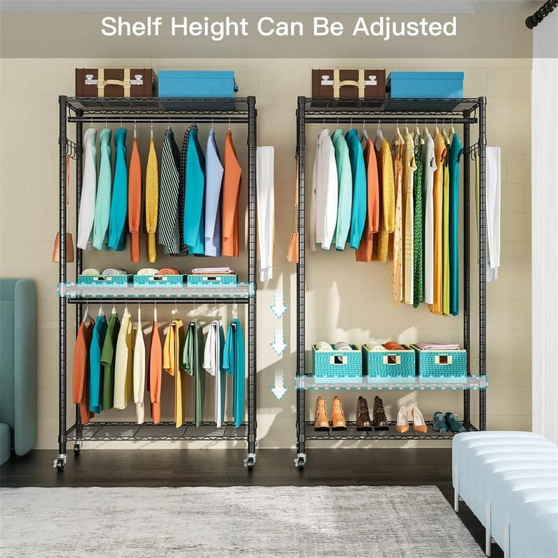 3 Tiers Heavy-Duty Rolling Garment Rack - 15.7"D x 35.4"W x 78.7"H