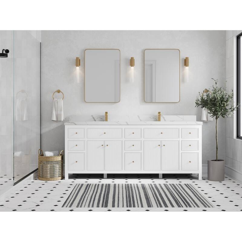 Willow Collections 84 in. W x 22 in. D Sonoma Free Standing Reeded Double Sink Bathroom Vanity with Countertop - 2" Calacatta Laza - White