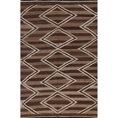 Natural Dye Geometric Kilim Oriental Area Rug Hand-woven Wool Carpet - 4'6" x 6'5"