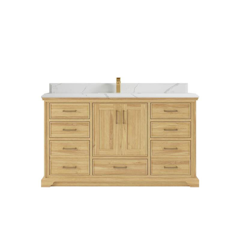 Willow Collections 60 in. W x 22 in. D Charlotte Teak Single Sink Bathroom Solid Teak Vanity with Countertop
