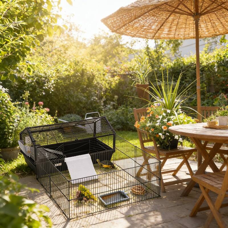 Rolling Metal Small Animal Hutch Cage,Small Pet Hutch,Spacious Pet House