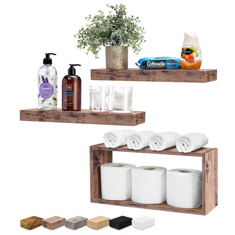 Sorbus Floating Shelves for Wall Set of 3 - 16"L X 5.5"W X 7.75H - Mahogany