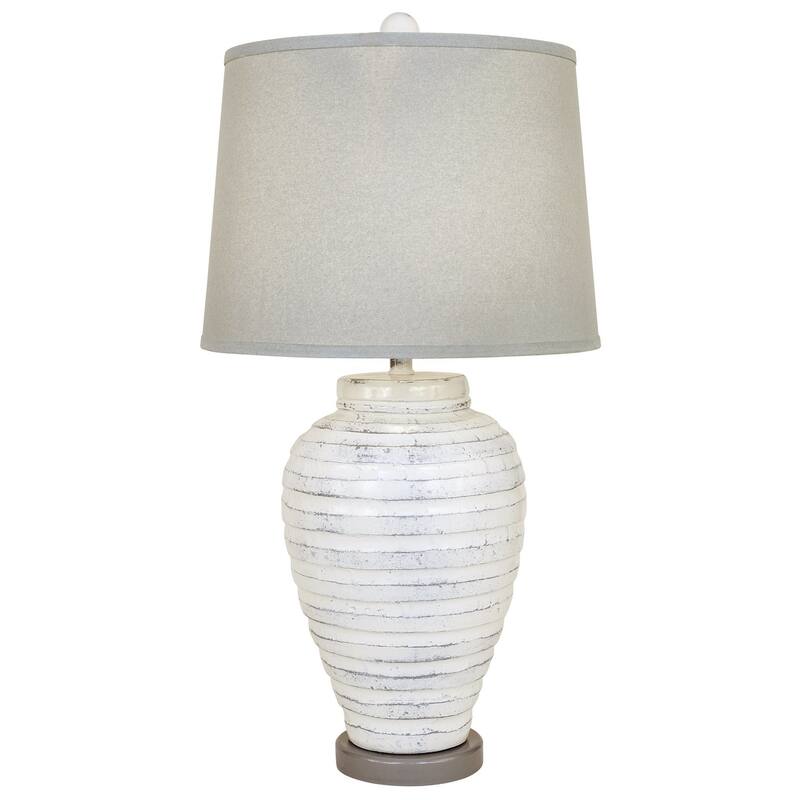 Casual Ribbed Pottery Table Lamp - Small - Farmhouse with Grey Shade