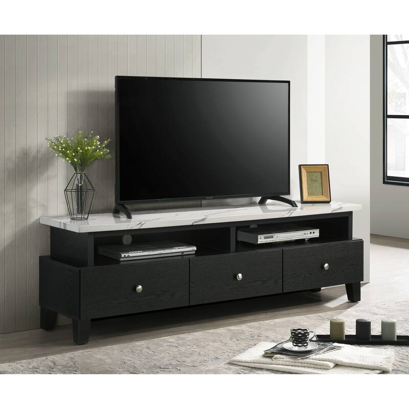 1pc Modern Sleek White Finish Faux Marble Accents Silver-tone Legs TV Stand Console Living Room Furniture