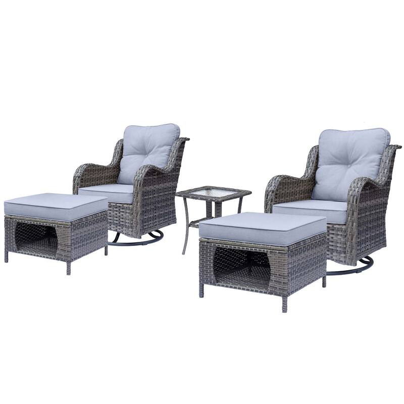 5 Piece Outdoor Wicker Patio Furniture Swivel Chair with Ottoman Set