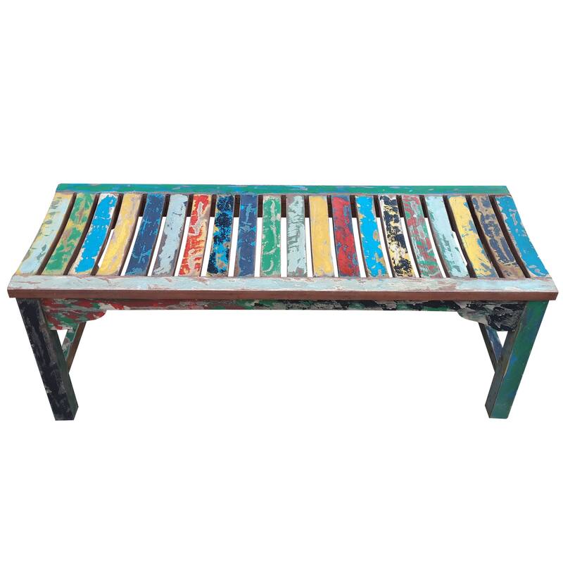 Chic Teak Backless Dining Bench made from Recycled Teak Wood Boats, 4 foot