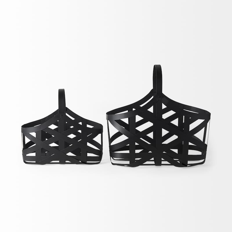 Set of Two Black Geometric Metal Baskets - 11" W x 23" D x 22" H