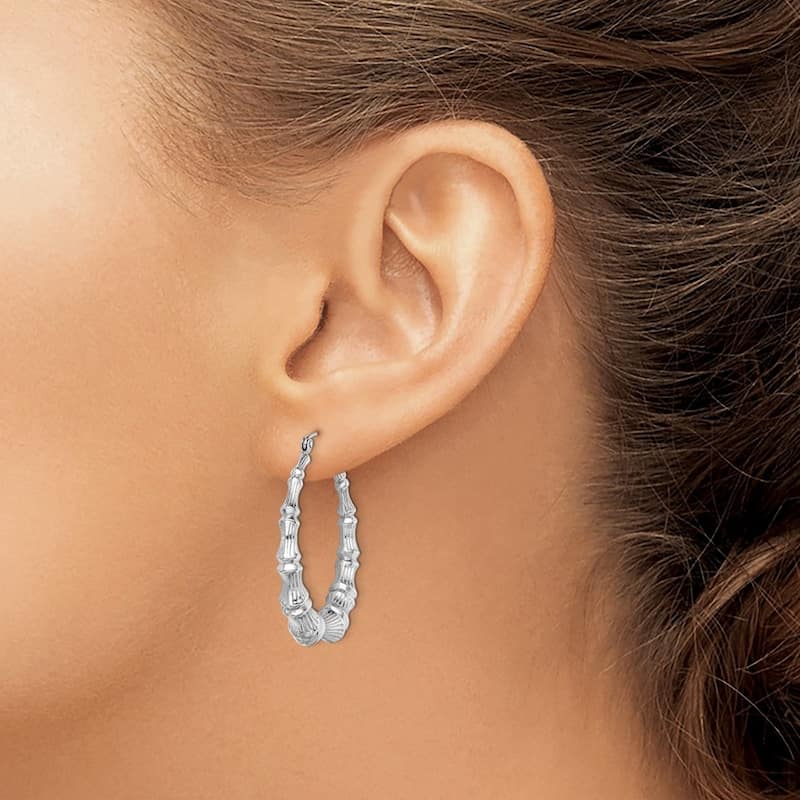 Curata 925 Sterling Silver 30mm Large Bamboo Hoop Earrings