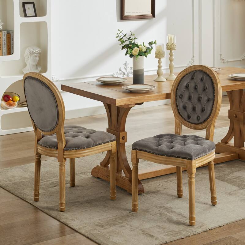 French Style Velvet Dining Chairs Set of 2, Dining Chair with Solid Wood Frame/Nailhead Trim