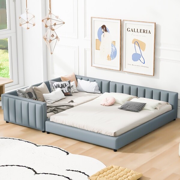 Upholstered Grounded Bed Mother & Child Bed with Queen Size Flat Bed and Twin XL Size Daybed, Elegant Wooden Platform Bed Frame - Bed Bath & Beyond - 40551073 Upholstered Grounded Bed Mother & Child Bed with Queen Size Flat Bed and Twin XL Size Daybed, Elegant Wooden Platform Bed Frame - Bed Bath & Beyond - 40551073