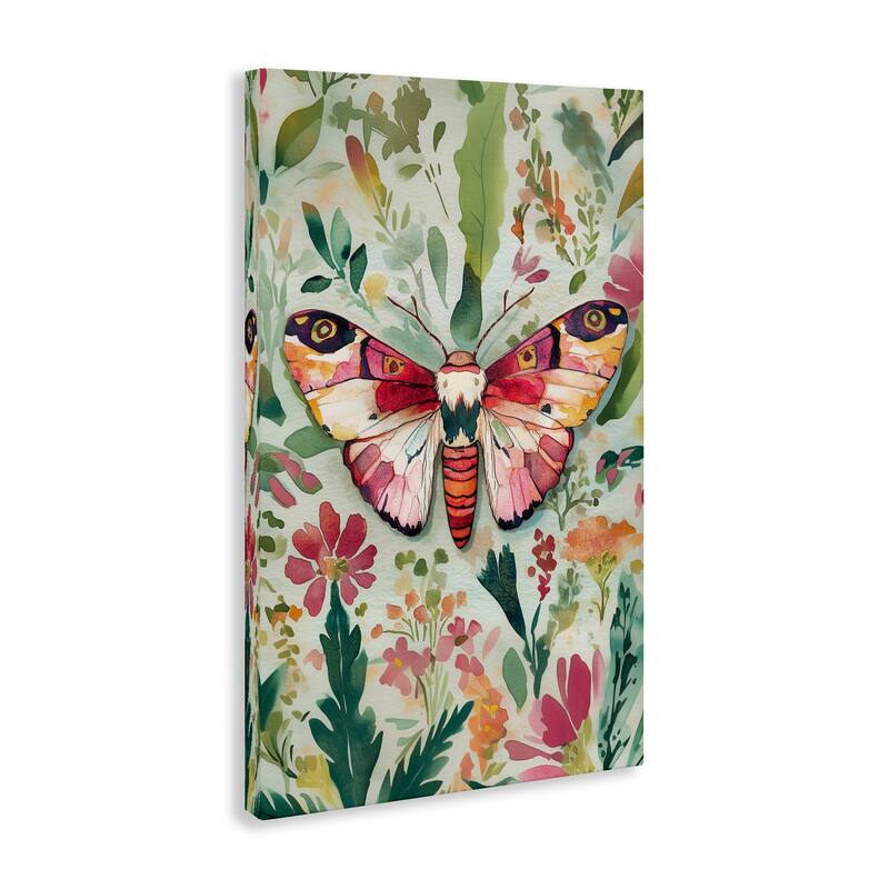 Stupell Butterfly over Abstract Flowers Canvas Wall Art Design By The Dutch Lady