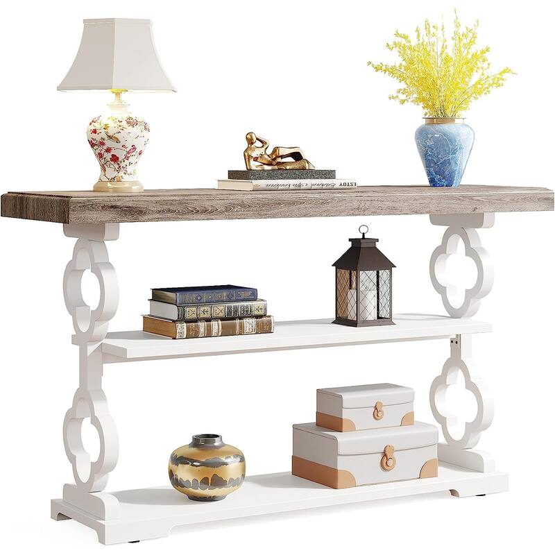 Farmhouse Console Table, 3 Tier Entryway Sofa Table Narrow Long, 55-inch Accent Table for Hallway, Grey