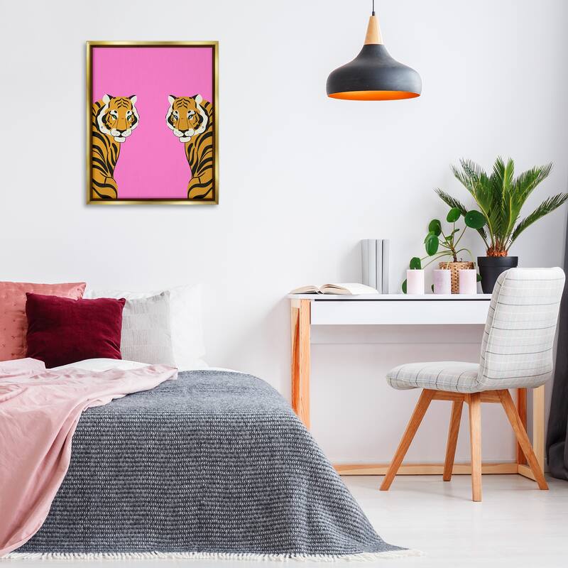 Stupell Bold Mirrored Tigers on Pink Framed Floater Canvas Wall Art Design By House of Lulu