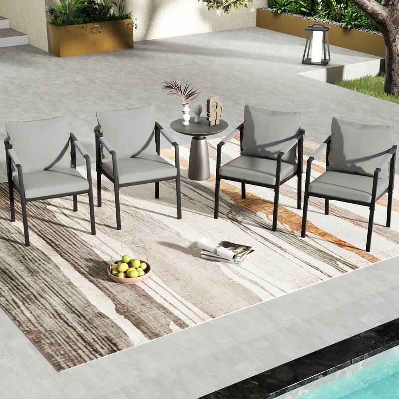 StranGarde 4-Piece Hand-woven Rope Patio Dining Chairs with Gray Cushions