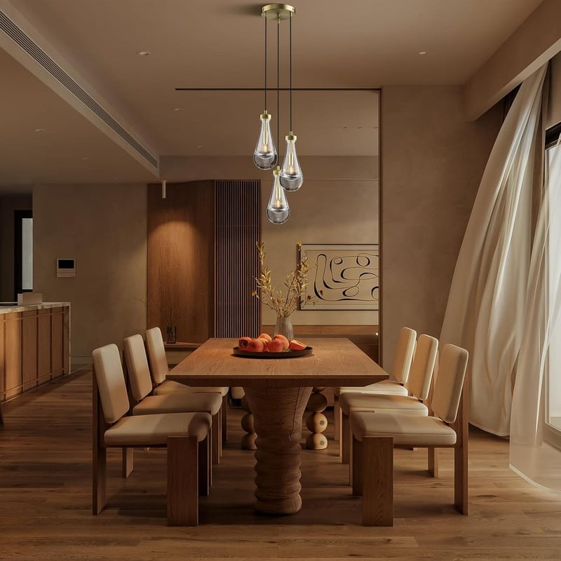 KAYLA Raindrop Chandelier, Modern Glass Pendant Light, Bulb Included - 3 - Brass