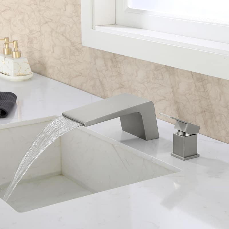 Deck Mount Tub Faucet Brushed Nickel Modern 2 Hole Bathroom Waterfall Single Handle Bathtub Faucet
