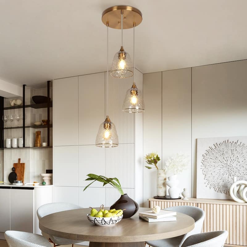 Dilera Modern 3-Light Gold Chandelier Cluster Glass Island Lights for Dining Room - D13.5" x H69" max