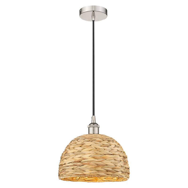 Innovations Lighting Endless Possibilities Edison - Woven Rattan - 1 Light 12" Cord Hung Mini Pendant - Polished Nickel