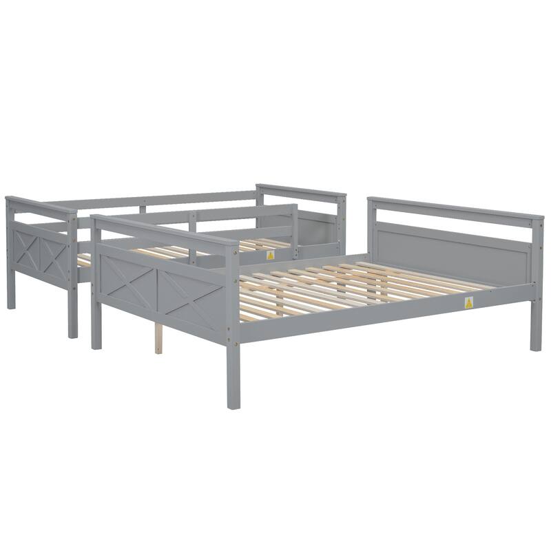 Space-Saving Twin Over Full Bunk Bed with Ladder and Safety Guardrail, Gray