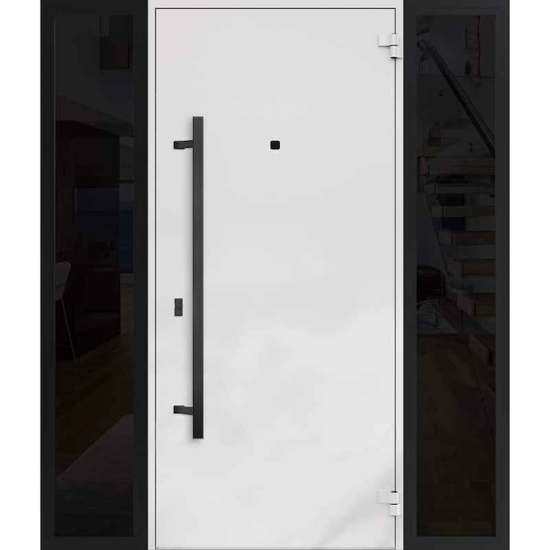 Exterior Prehung Steel Entry Door Ronex 0131 Grey 2 Sidelites Top Window Stainless Steel Inserts 16+36+16x96 Left Hand