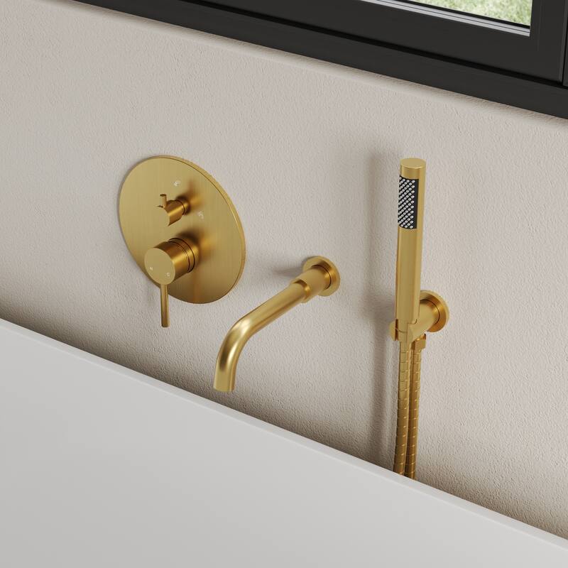 Wall-Mount Tub and Handheld Shower Faucet Set - Brushed Gold