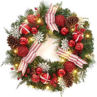 GIMMYFIVE 24 in Pre-Lit Christmas Wreath for Front Door - Bed Bath ...