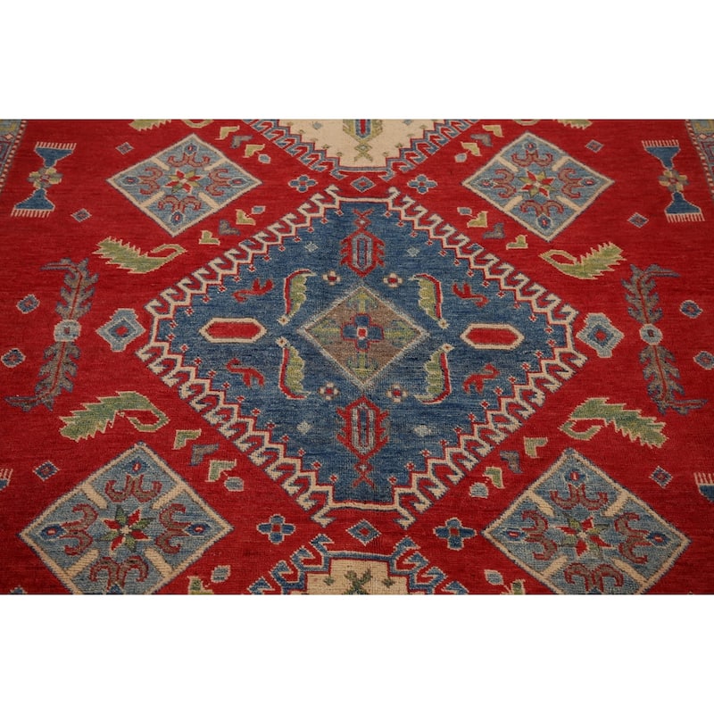 Geometric Kazak Oriental Rug Hand-Knotted Traditional Wool Carpet - 6'7" x 9'0"