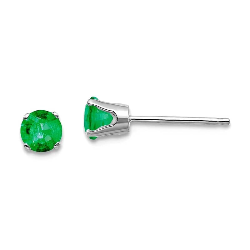 Curata 14k White Gold 4mm Round Gemstone Birthstone Post Stud Earrings - Emerald