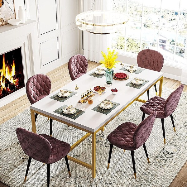 6FT Modern White Gold Rectangle Dining Table Set for 6 with Heavy Duty Metal Legs for Dining Room Kitchen Living Room On Sale Bed Bath Beyond 37684314