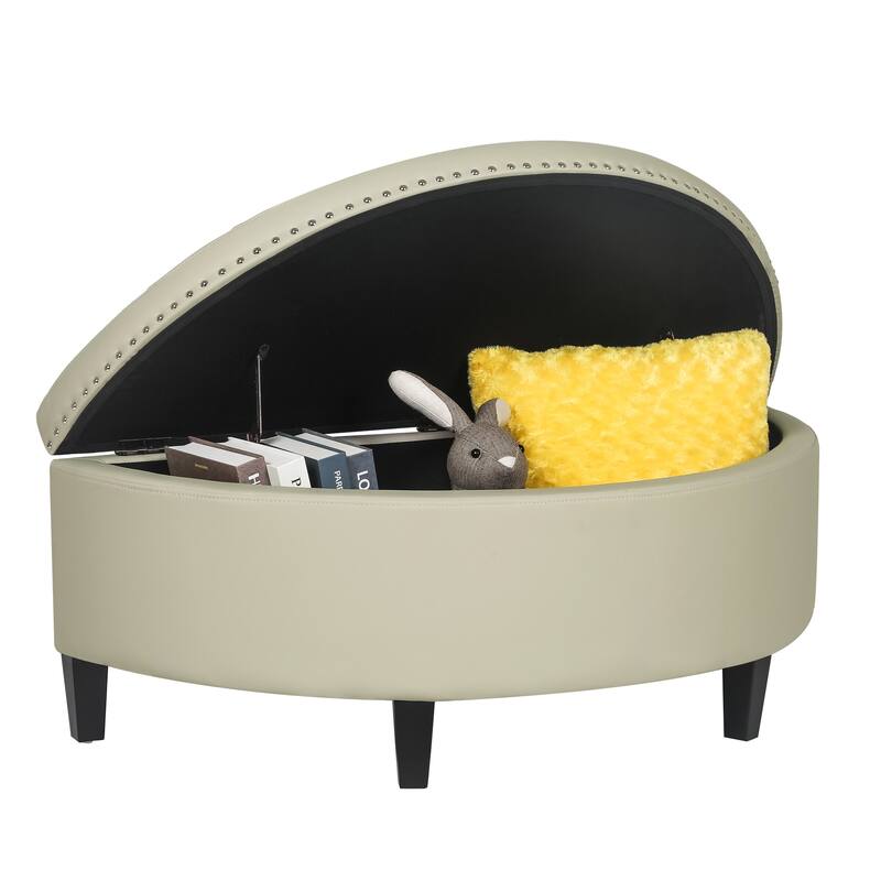 Adeco Half Moon Storage Ottoman Semi Circle Bench