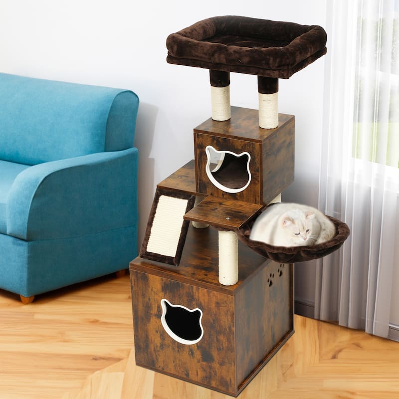 Moasis 59" Cat Condo with Litter Box Enclosure, Cat Bed, Cat House, Cat Tree